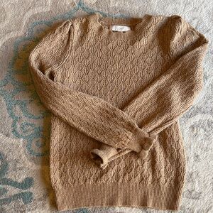 LOFT Tan Crewneck Textured Knit Sweater
